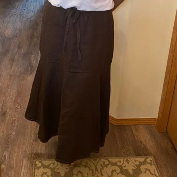 Vintage Liz Claiborne Midi Linen Brown Skirt - Picture 3 of 9